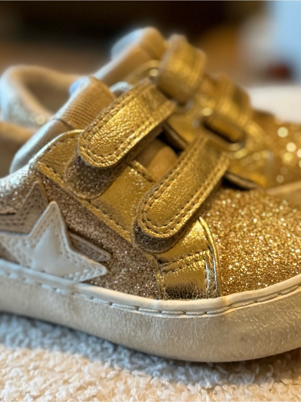 Cat & Jack Metallic Gold Glitter Star Velcro Sneakers